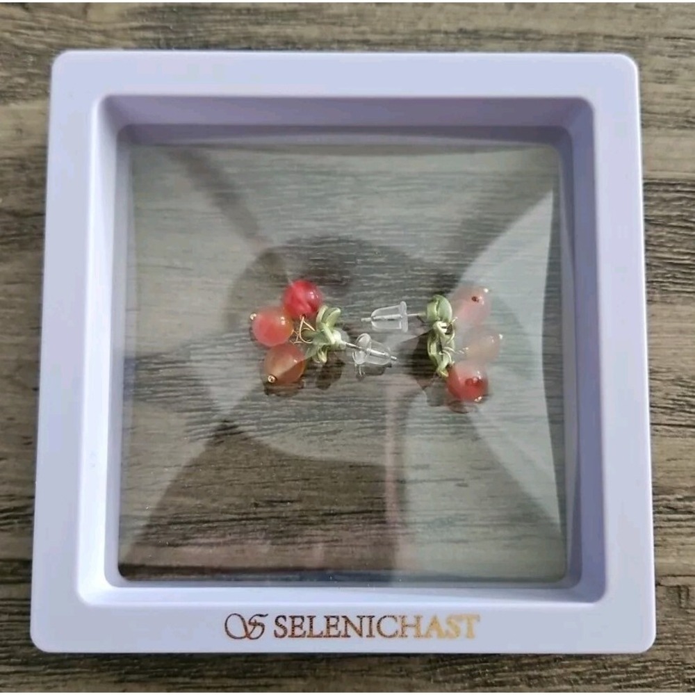 Selenichast Earrings Fruit & Leaf Design Enameled